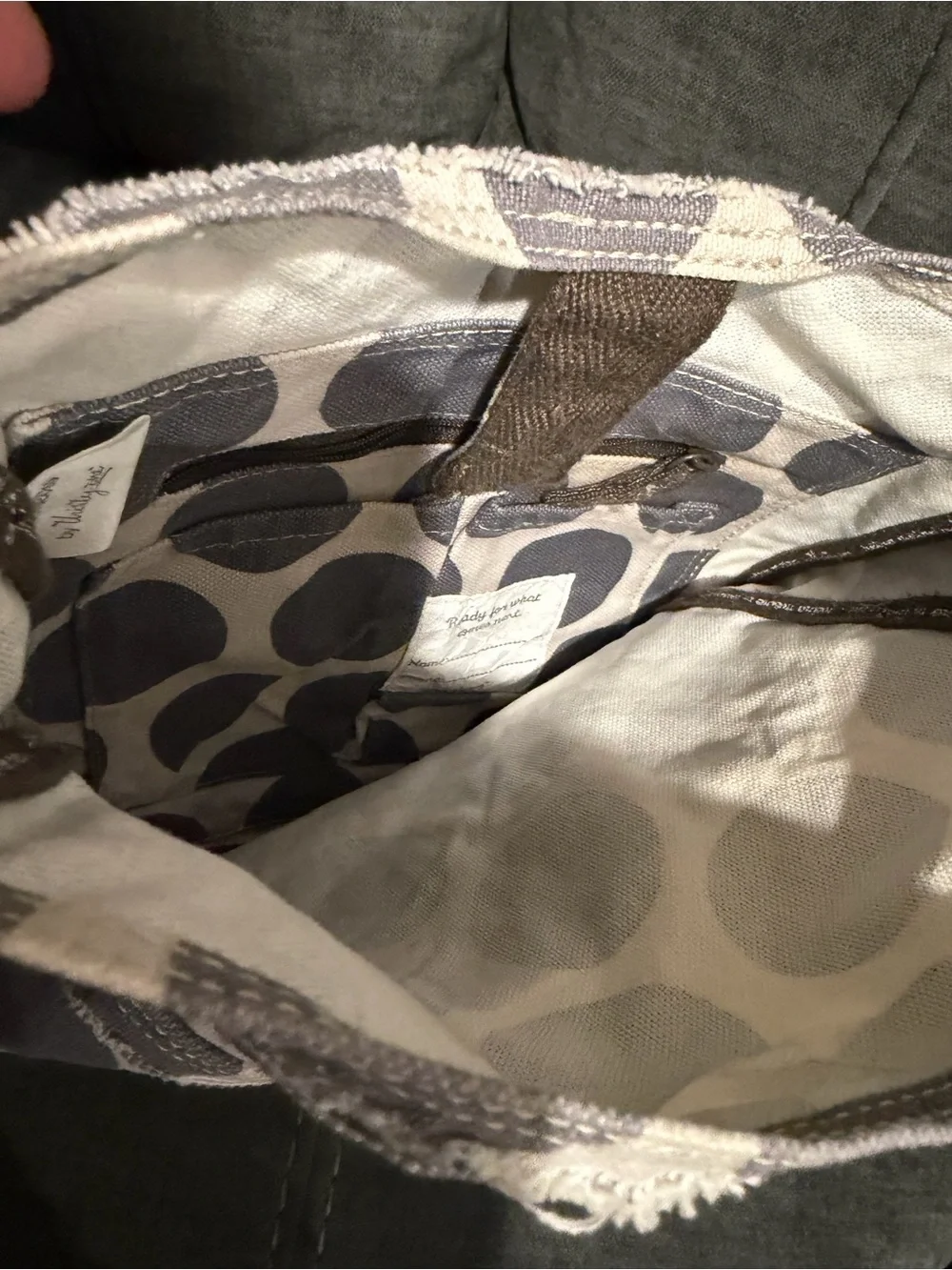 Gray Polka Dot Crossbody Bag with Red Monogram